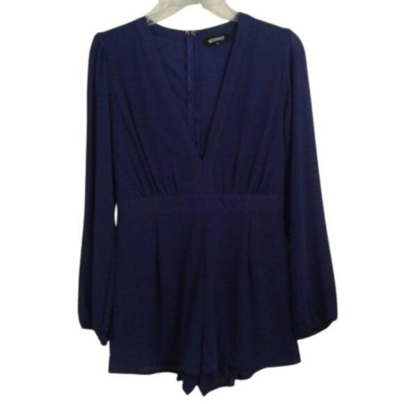 Missguided Size 12 Romper Womens Long Sleeve Royal Blue V Neckline Drape - Picture 1 of 8